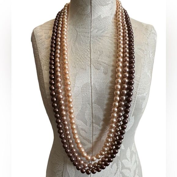 Vintage 3 Strand Faux Pearl Necklace - Picture 1 of 6